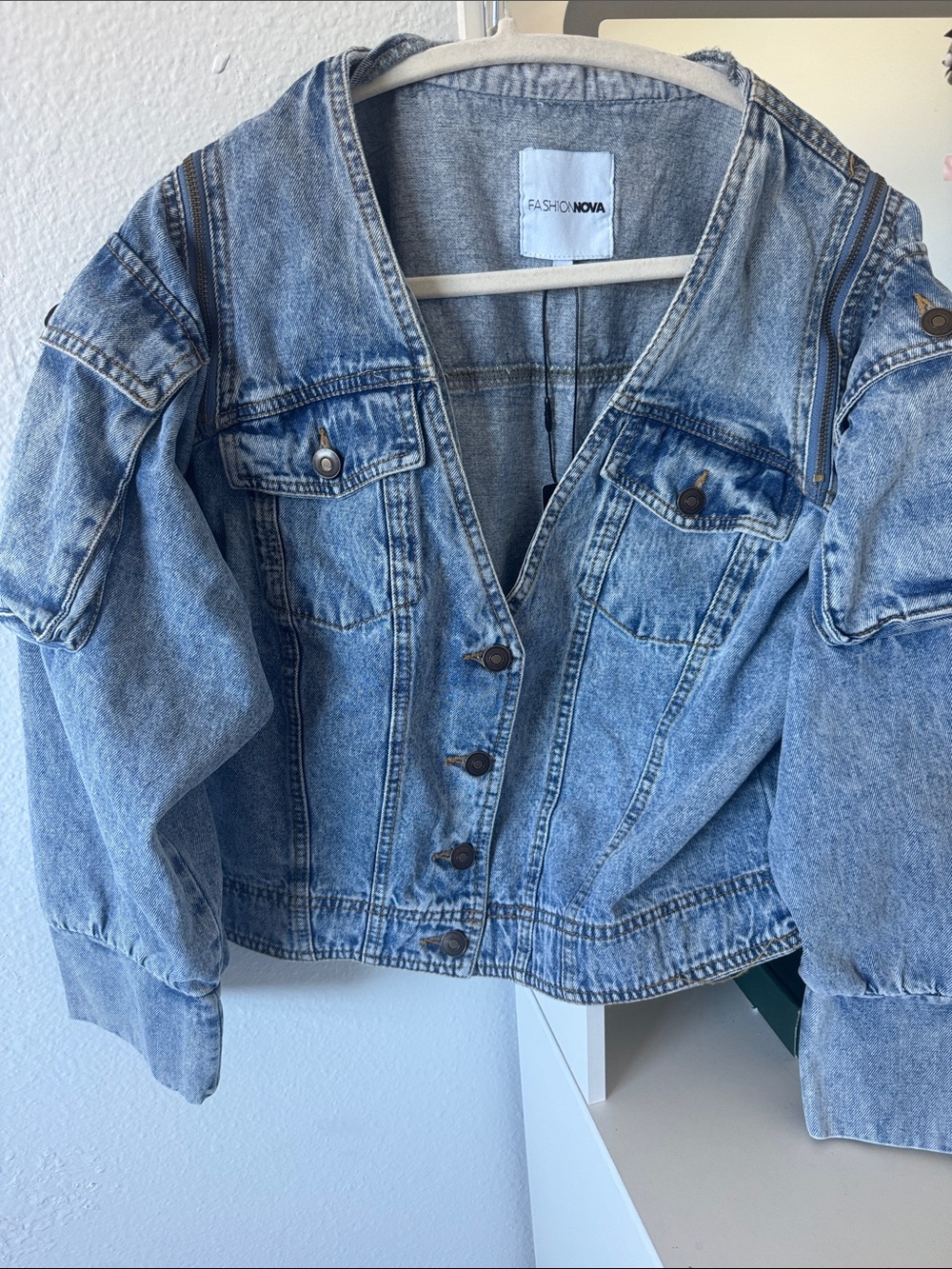 Fashion Nova Washed Blue Cropped Denim Jacket